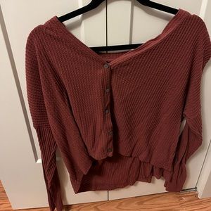 Maroon Womens Button-down Sweater